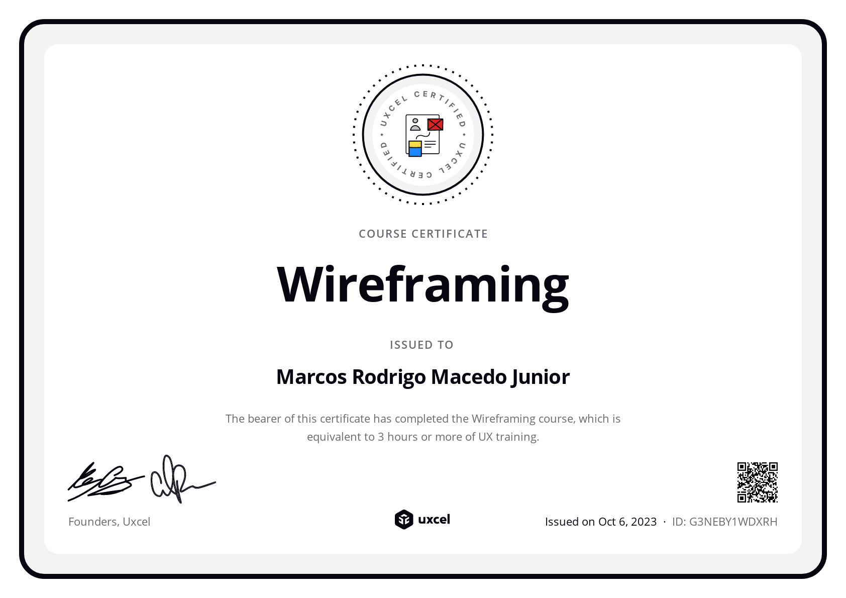 Marcos Rodrigo Macedo Junior's certificate